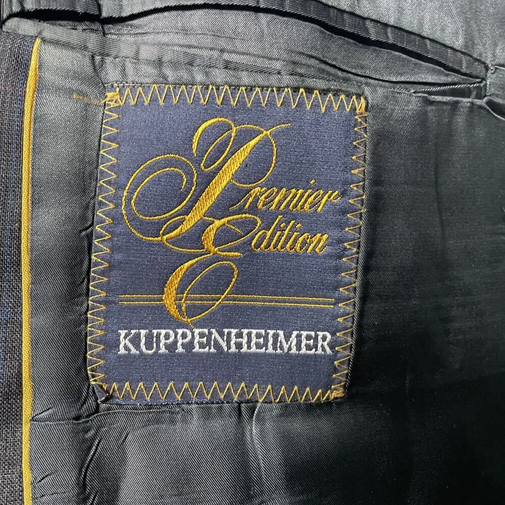 Kuppenheimer Premier Edition Wool Blue Windowpane Sport Coat Blazer Fits Men 44R